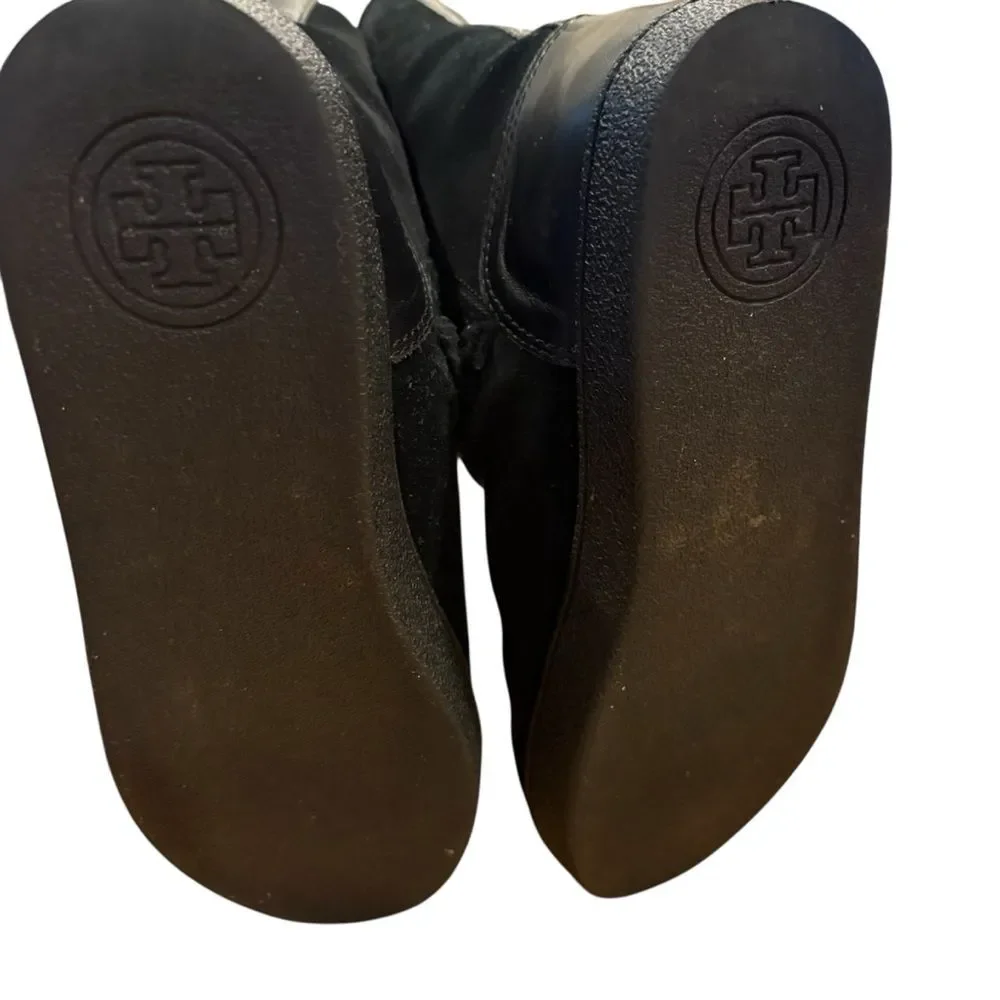 Tory Burch Black Winter Fur Boots with Logo Buttons 7.5